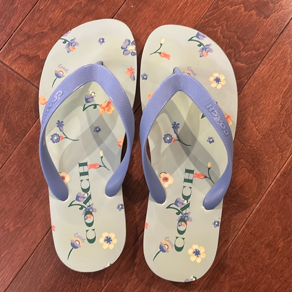 Coach| Blue Floral Flip-Flops (7.5)